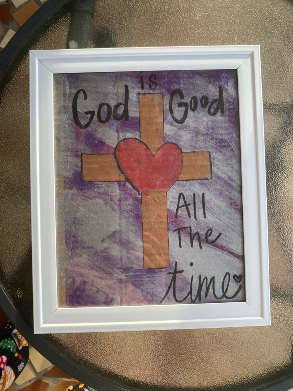 Religious Cross Wall Art with Red Heart on Purple Background